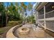 Inviting outdoor patio features a stone fire pit, comfortable seating, and a built-in grill at 633 Rolling Springs Dr, Cary, NC 27519