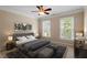 Comfortable bedroom featuring a large bed, natural lighting from dual windows, and stylish decorations at 1153 Litchborough Way, Wake Forest, NC 27587
