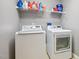Bright laundry room with front load washer and dryer and overhead shelving at 1419 Endgame Ct, Wake Forest, NC 27587