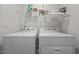 Functional laundry area equipped with a washer, dryer, and storage shelves at 1891 Frost Dr, Haw River, NC 27258