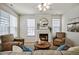 Bright living room with fireplace and two chairs at 2000 Silky Dogwood Trail Trl, Apex, NC 27502