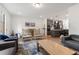 Cozy open-concept living room with neutral decor connects seamlessly to the modern kitchen for easy entertaining at 2006 Leo Dr, Apex, NC 27502