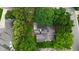 An aerial shot of the property showcasing its backyard, deck, and mature tree coverage at 2100 Breeze Rd, Raleigh, NC 27608