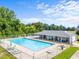Relax in the community pool, surrounded by seating, a covered pavilion, and lush greenery for summer fun at 2205 Bufflehead Rd, Raleigh, NC 27616