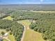 An aerial view captures a stately home encircled by dense woodland, providing a serene and private setting at 407 Kadir Womble Dr, New Hill, NC 27562