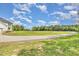 Expansive lawn with a gravel driveway leading to a well-maintained home, under a beautiful blue sky at 407 Kadir Womble Dr, New Hill, NC 27562