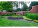 The Highcroft community entrance with a brick wall and manicured landscaping welcomes residents and guests at 500 Chandler Grant Dr, Cary, NC 27519