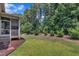 Well-maintained backyard featuring a lush lawn, mature trees, and landscaping that offers a serene outdoor space at 601 Minerva Dale Dr, Fuquay Varina, NC 27526