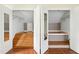 Spacious attic storage space with wood flooring, shelving and closet door at 6608 Quiet Cove Ct, Raleigh, NC 27612