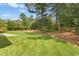 Large backyard boasts mature trees, a green lawn, and a privacy fence, providing a serene outdoor setting at 6608 Quiet Cove Ct, Raleigh, NC 27612