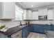 Charming kitchen features granite counters, stainless steel appliances, and stylish blue cabinets at 6901 Rex Rd, Holly Springs, NC 27540