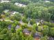 Birds eye view of a community pool surrounded by lush landscaping, tennis courts, and ample parking at 105 Bathgate Ln, Cary, NC 27513