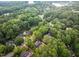 Panoramic aerial showcases homes nestled between mature tree in a quite neighborhood at 105 Bathgate Ln, Cary, NC 27513