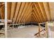 View of the unfinished attic space showing wood framing, ductwork, and plywood flooring at 105 Bathgate Ln, Cary, NC 27513
