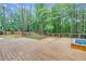 Wood deck with a built-in pool, surrounded by tall trees at 105 Bathgate Ln, Cary, NC 27513