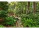 Stone pathway through lush greenery, leading to a serene and private area of the property at 105 Windfall Ct, Cary, NC 27518