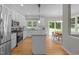 Modern kitchen boasts stainless steel appliances, white cabinetry, granite counters and center island at 10721 Marabou Ct, Raleigh, NC 27614