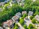 Bird's-eye view of a charming neighborhood with mature trees, manicured lawns, and a quiet atmosphere at 108 Market Cross Ct, Holly Springs, NC 27540