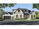 Stunning new construction home with a black roof, white siding, wood shutters and a dark gray garage door at 110 Broadleaf Ln, Louisburg, NC 27549