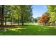 Expansive front yard featuring mature trees, green lawn, and a white picket fence at 12201 Lockhart Ln, Raleigh, NC 27614