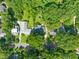 This aerial shot highlights a property on a tree-covered street, featuring a detached garage and spacious backyard at 1311 Norton St, Durham, NC 27701