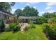 Backyard with stone patio, lawn, garden, pergola and brick home at 1311 Norton St, Durham, NC 27701