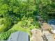 A beautiful backyard features a stone patio, pergola, fire pit, garden, shed, and plenty of green space with mature trees at 1311 Norton St, Durham, NC 27701