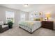 Cozy bedroom featuring a comfortable bed, soft lighting, and relaxing green accents at 1321 White Spruce Dr, Willow Springs, NC 27592