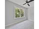 Bright, unfinished bedroom with a ceiling fan and large window overlooking a wooded area at 313 W Murray Ave, Durham, NC 27704