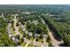 Overhead view of the community highlighting the well-spaced homes and verdant surroundings with mature trees at 3306 Meadowrun Dr, Durham, NC 27707