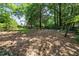 Large backyard enclosed by a wood fence offers ample space for outdoor activities and backs to mature trees at 3306 Meadowrun Dr, Durham, NC 27707