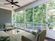 Relaxing screened porch with comfortable seating and views of the surrounding wooded landscape at 354 Crimson Way, Pittsboro, NC 27312