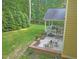 Aerial view of backyard featuring a covered patio and outdoor dining space at 3650 Pleasants Ridge Dr, Wake Forest, NC 27587