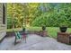 Cozy backyard patio with outdoor furniture and lush landscaping, ideal for outdoor dining and entertaining at 3650 Pleasants Ridge Dr, Wake Forest, NC 27587