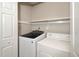 Convenient laundry area with modern washer and dryer and built-in shelving at 6016 Farm Gate Rd, Raleigh, NC 27606
