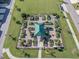Aerial view of the community garden, highlighting the garden plots and central green space at 6612 Enrichment Ln, Raleigh, NC 27616