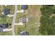 Aerial view of houses in a neighborhood, showcasing a well-maintained lawn and circular driveway at 85 Twelve Oaks Dr, Willow Springs, NC 27592