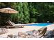 Backyard pool area with lounge chairs and shade at 105 Woodsage Way, Cary, NC 27518