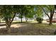 Spacious backyard with mature trees, a chain-link fence, and a grassy area, perfect for outdoor activities at 113 Kelly Ln, Clayton, NC 27520