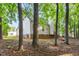 Backyard view of a home through trees with a fire pit and a glimpse of another home at 1209 Waterford Green Dr Dr, Apex, NC 27502