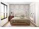 Charming bedroom features paneled accent wall, neutral decor, and a large window for natural light at 17 Runneymede Pl, Smithfield, NC 27577