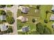 An aerial view of the property highlighting the backyard, patio and sheds at 1713 Mclaurin Ln, Fuquay Varina, NC 27526