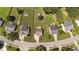 An aerial view of the property highlighting the backyard, patio and sheds at 1713 Mclaurin Ln, Fuquay Varina, NC 27526