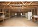 Interior of an outbuilding with wooden framework and shelving, perfect for use as a workshop or storage area at 1964 Wellington Rd, Burlington, NC 27217