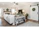 Comfortable living room with stylish decor and a view of the fireplace and sliding barn door at 2413 Whelen Dr, Graham, NC 27253
