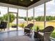 Screened in porch with rocking chairs, outdoor string lights, and view of the yard and construction site at 2413 Whelen Dr, Graham, NC 27253