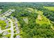 A neighborhood with a scenic pond surrounded by trees and manicured lawns from an aerial view at 2419 Pepperstone Dr, Graham, NC 27253