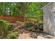 Secluded backyard with brick patio and mature landscaping at 3100 Berkeley Springs Pl, Raleigh, NC 27616