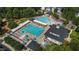 Aerial view of community pool, splash pad, and recreational facilities at 3311 Canoe Brook Pkwy, Raleigh, NC 27614