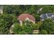 Beautiful aerial view of a brick home surrounded by lush trees in a serene neighborhood at 3311 Canoe Brook Pkwy, Raleigh, NC 27614